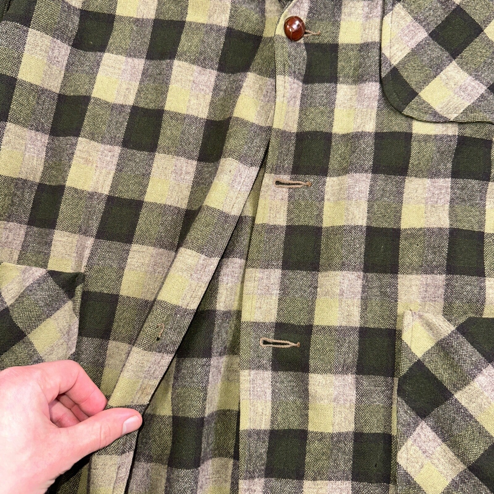 Pendleton 49er Blazer Mens L Yellow Green Wool Plaid Jacket Vintage 60s 1960s