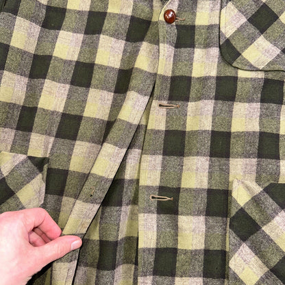 Pendleton 49er Blazer Mens L Yellow Green Wool Plaid Jacket Vintage 60s 1960s