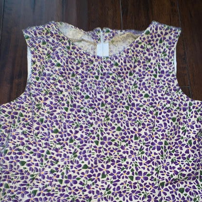 70s Women's Vintage House Dress Kaftan MuMu Shift Purple Floral 80s Hipster Cute