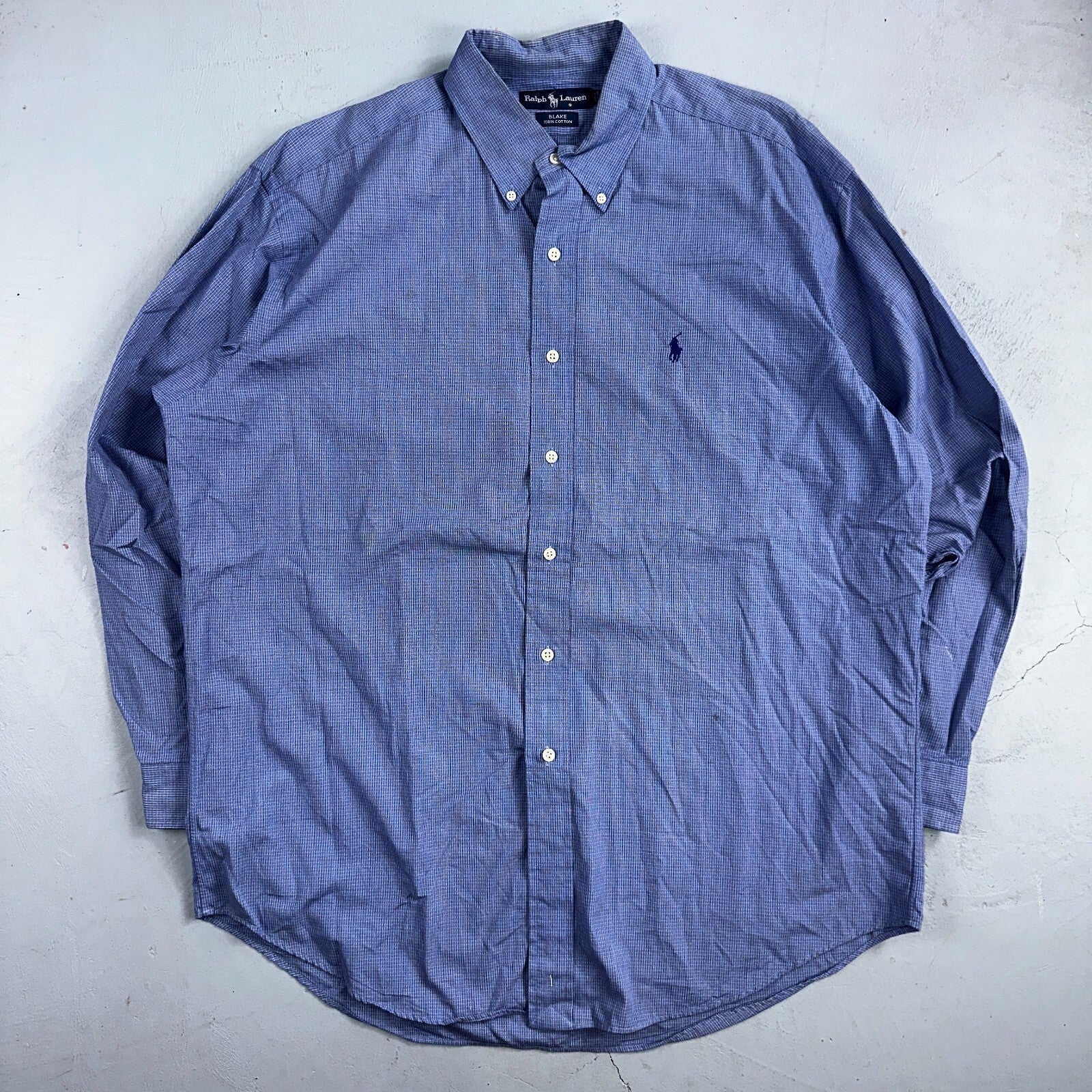 Ralph Lauren Polo VTG Button Down Shirt Men's L Blue Plaid Blake Two-Ply