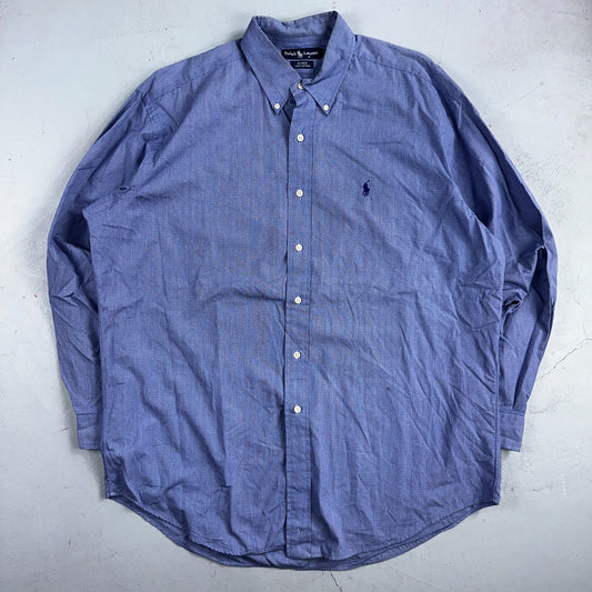 Ralph Lauren Polo VTG Button Down Shirt Men's L Blue Plaid Blake Two-Ply