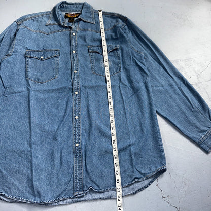 Harley Davidson Shirt Mens Large Long Blue Pearl Snap 90s Vintage Motor