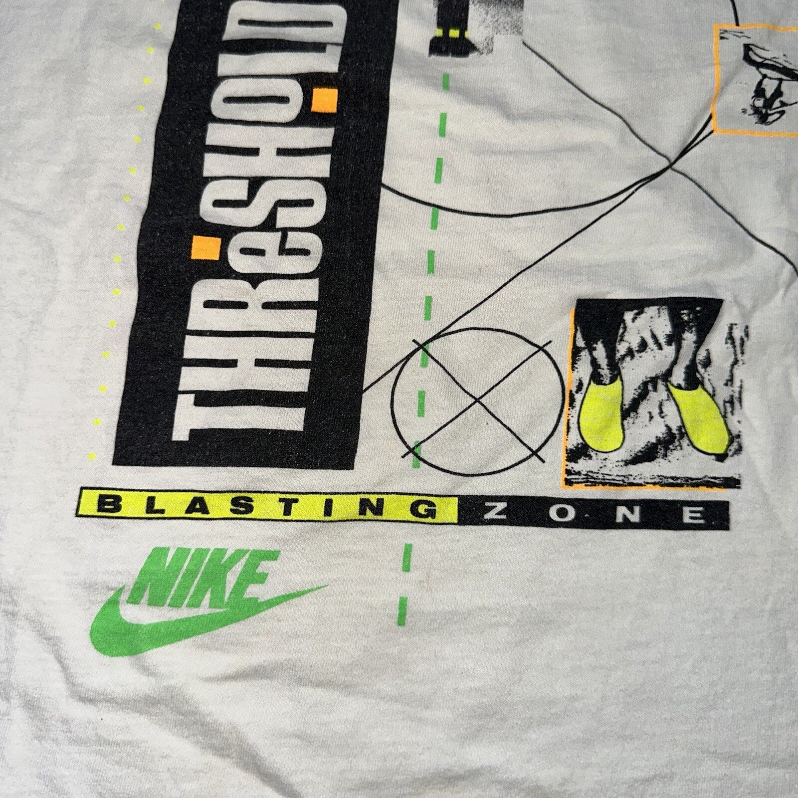 Nike Vintage T Shirt Mens Aqua Socks Swim Rare 90s Gray Tag Cut Rocket Blast