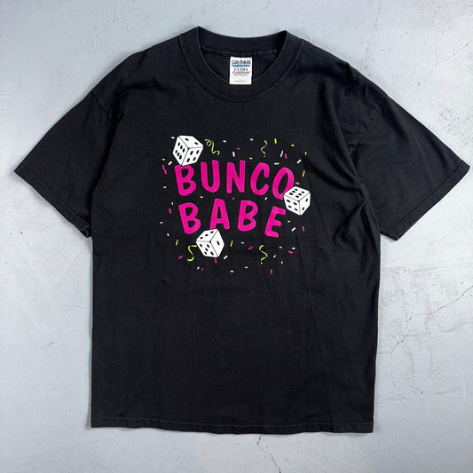 Gamble Dice Bunco Babe VTG T Shirt Gildan Y2K Large Black Las Vegas Confetti