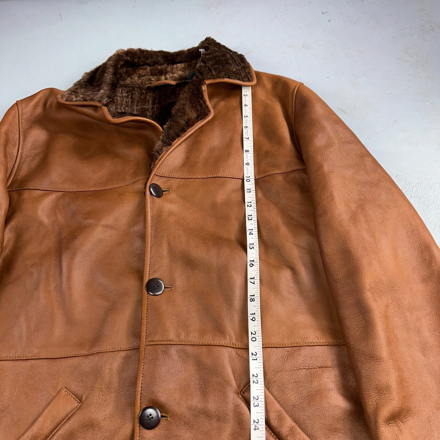 Bobby Jones XL Mens Coat Safari Parka Brown Leather Fur Lined Classy Long