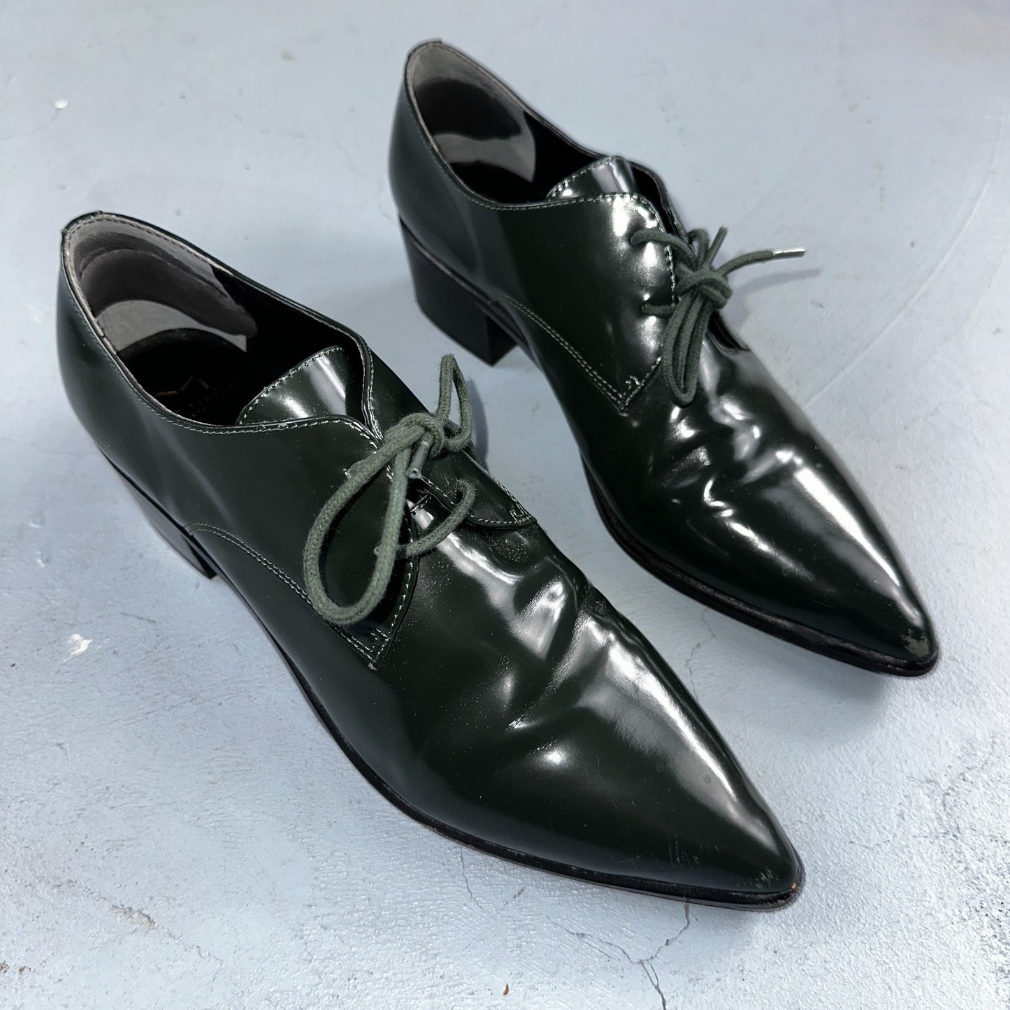 Marc Fisher Women's 10 Green Patent Leather Dress Shoes Boots Heel LACE MLETTA