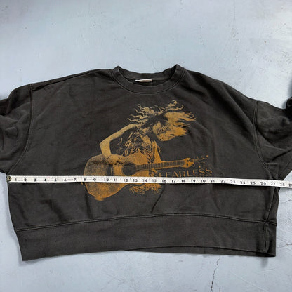 Taylor Swift Fearless Taylor's Version Cotton Cropped Sweatshirt Gray Sz L