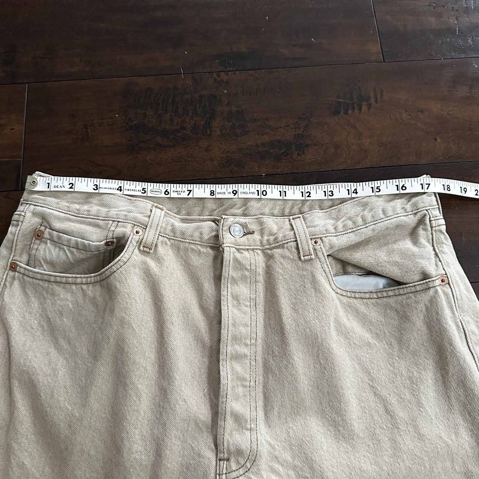 Vintage Levis 501 XX Button Fly 90s 38x34 80s Tag Act 35x34 Tan Cream Bleach