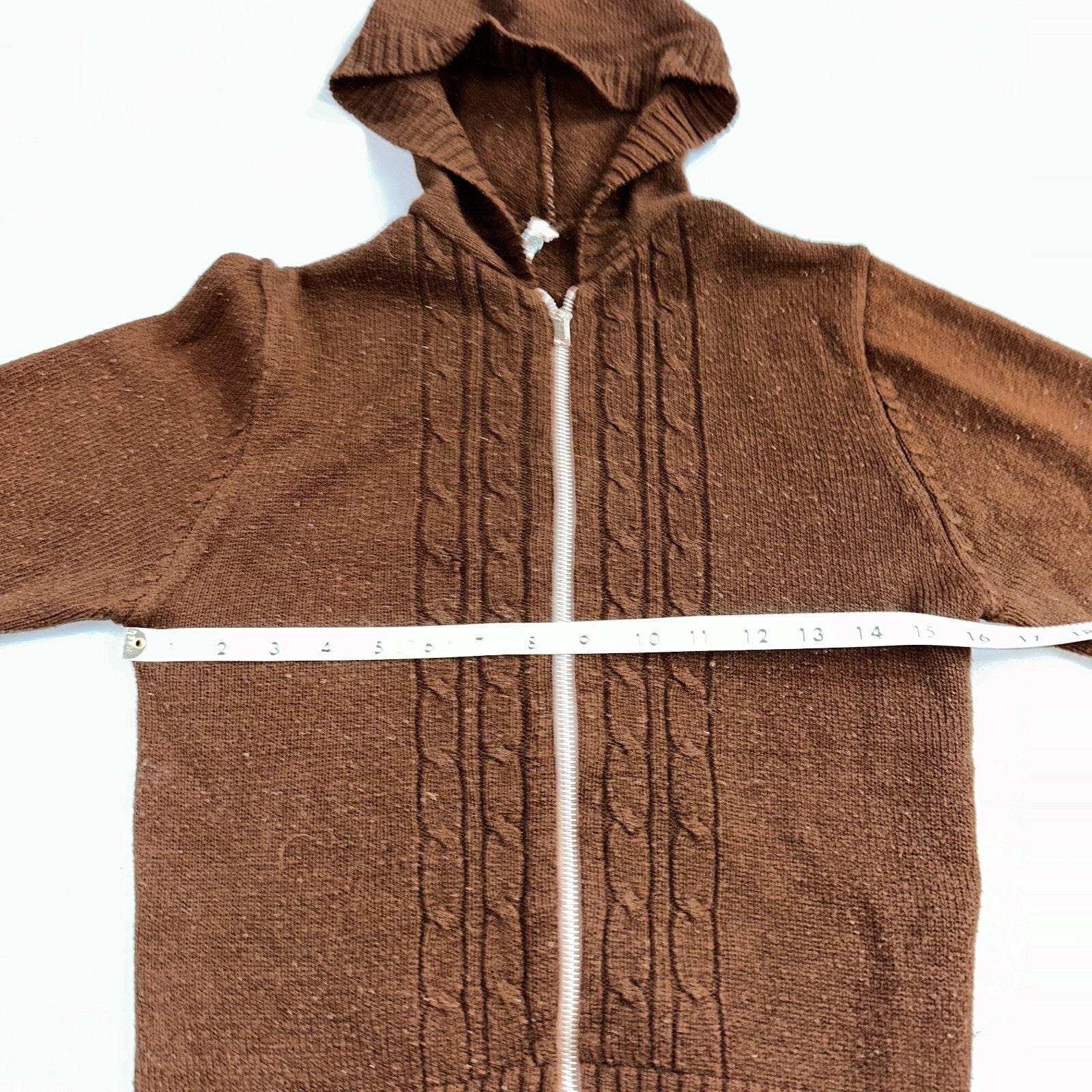Vtg 70s Sears JR Hoodie Chunky Zip Up Sweater Brown Women's L 1970s Junior