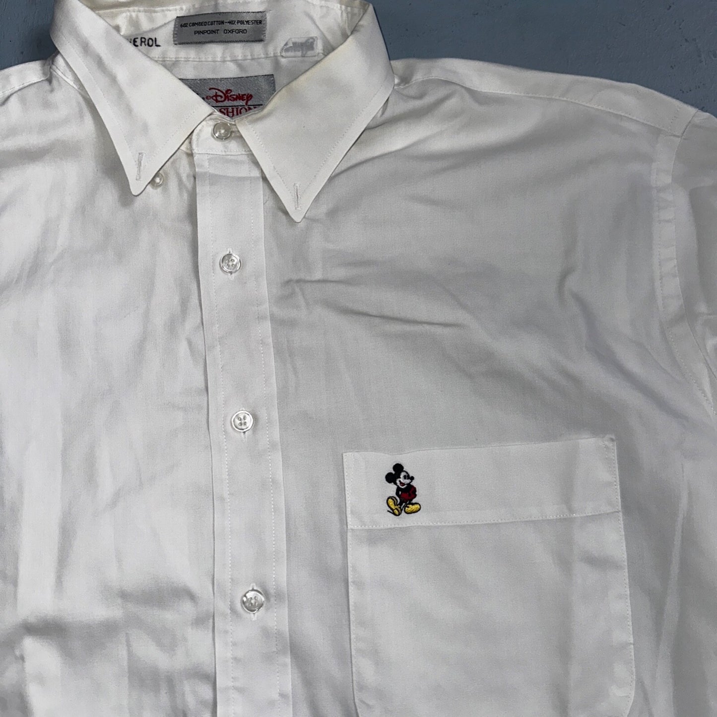 Disney Fashions Pure White VTG Pinpoint Oxford Button Dress Shirt Mens 17