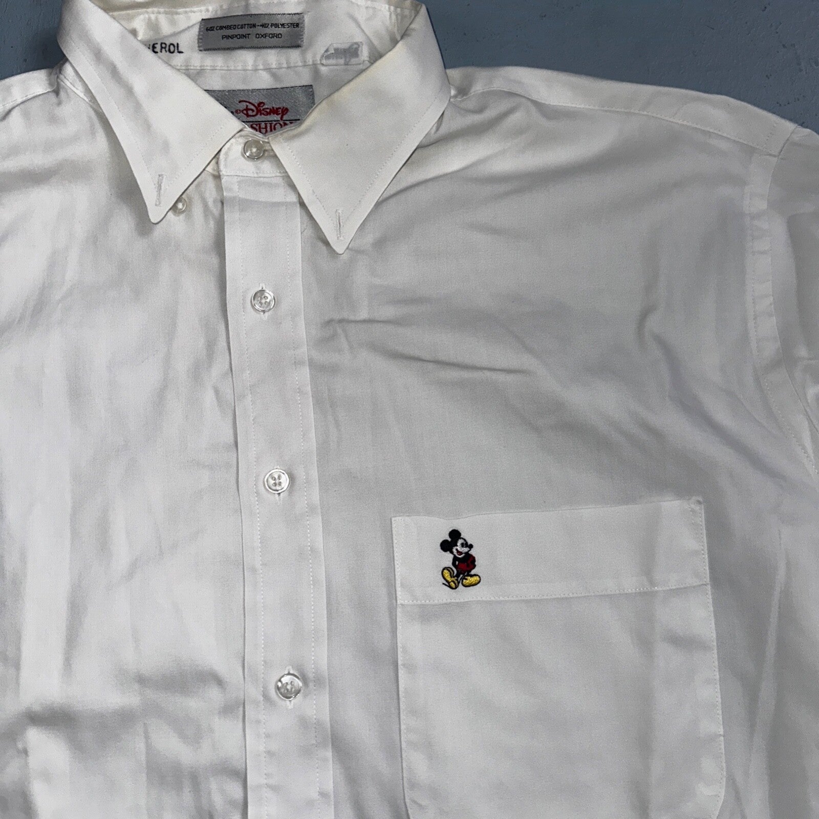 Disney Fashions Pure White VTG Pinpoint Oxford Button Dress Shirt Mens 17