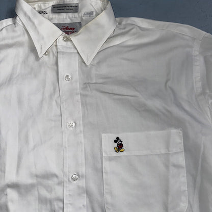 Disney Fashions Pure White VTG Pinpoint Oxford Button Dress Shirt Mens 17