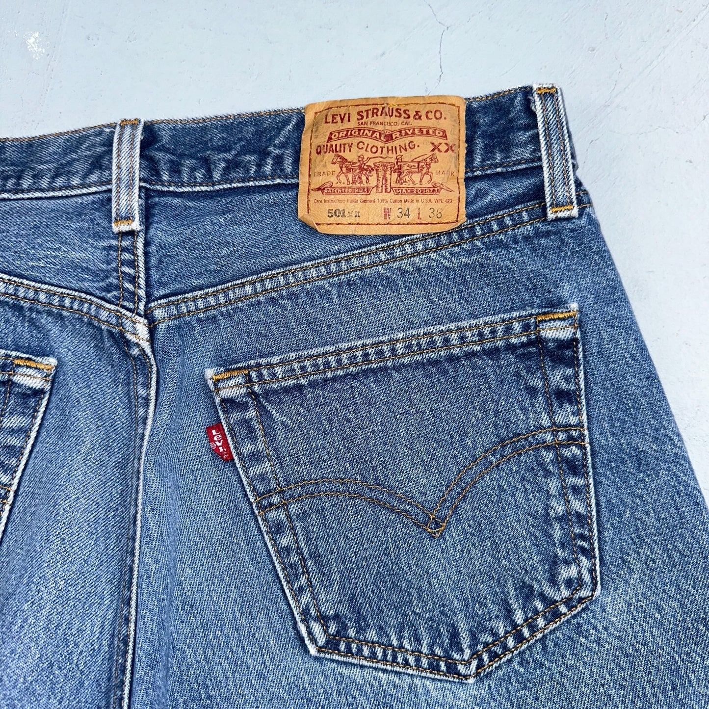 Levis 501 Vintage 90s USA XX Straight Leg Jeans Blue Light Wash 34x36 Act 32x30
