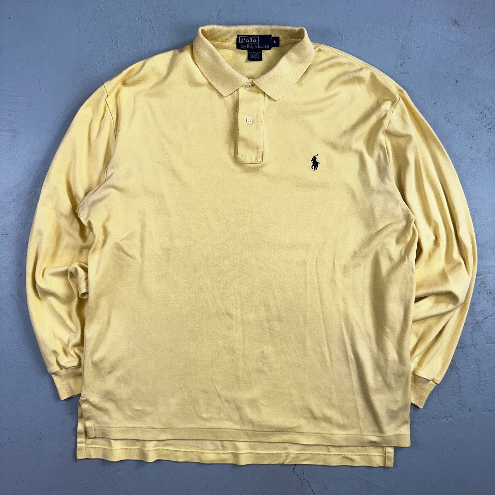 Polo Ralph Lauren Shirt Large Yellow Logo Blue Pony Long Sleeve Single Stitch