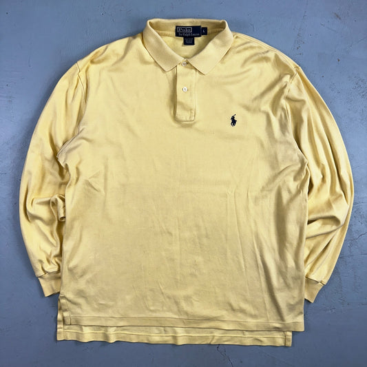 Polo Ralph Lauren Shirt Large Yellow Logo Blue Pony Long Sleeve Single Stitch