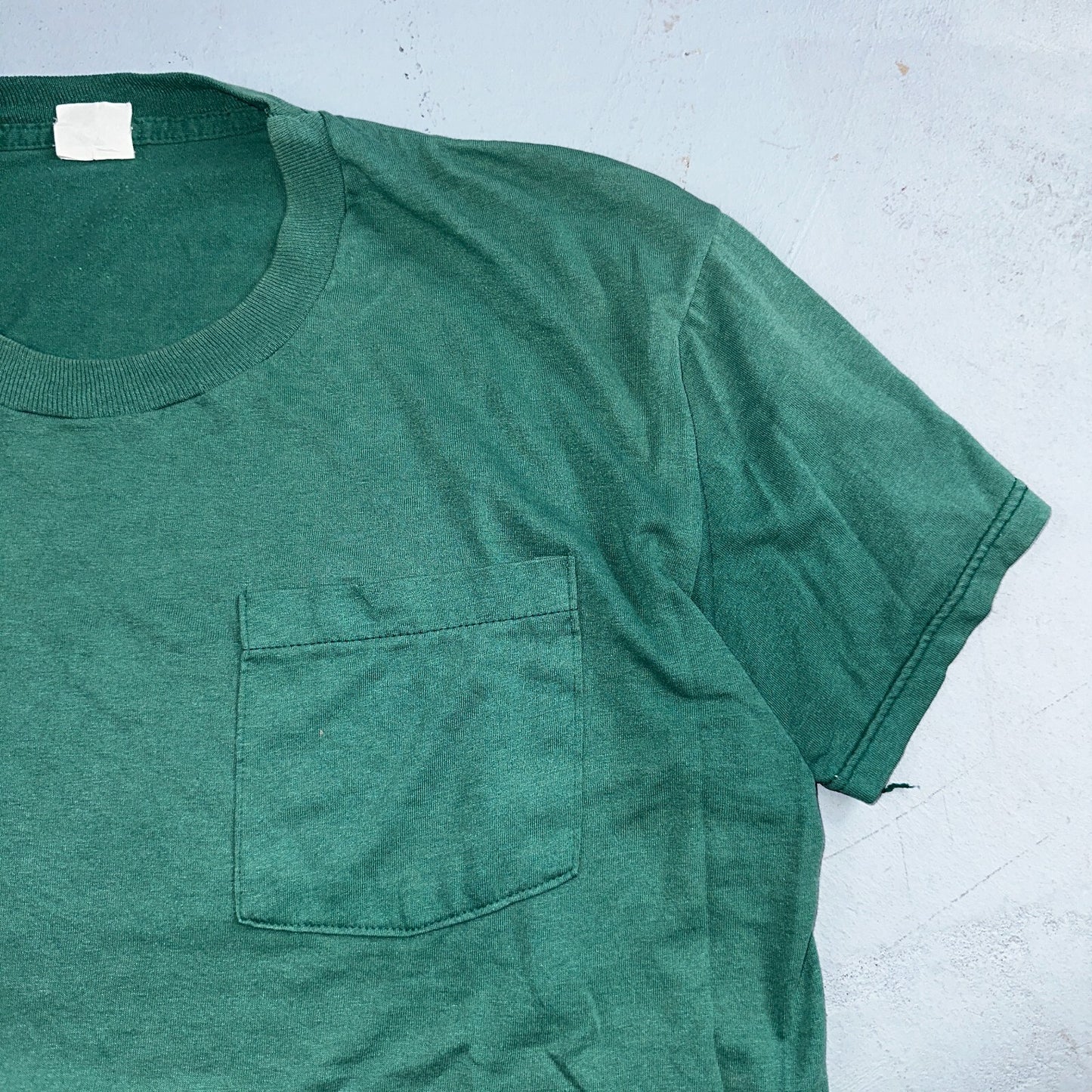 Blank 90s Fruit Of The Loom Pocket VTG T Shirt Y2K Green Selvedge Worn Thrashed