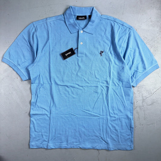 Ashworth Polo Shirt Mens 2XL Blue White Golf TOUR Logos Performance Tags