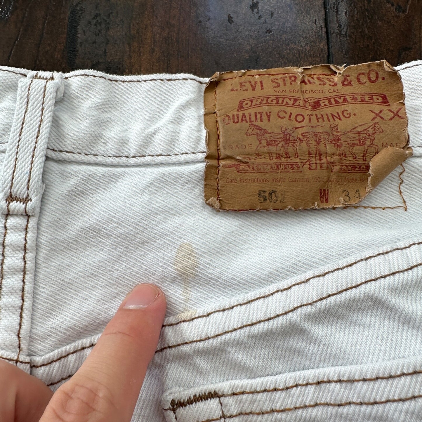 Vintage 90s Levis 501 USA 34x34 Tag Jeans 80s White Bleach Wash Act Worn 31x30