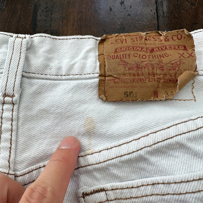 Vintage 90s Levis 501 USA 34x34 Tag Jeans 80s White Bleach Wash Act Worn 31x30