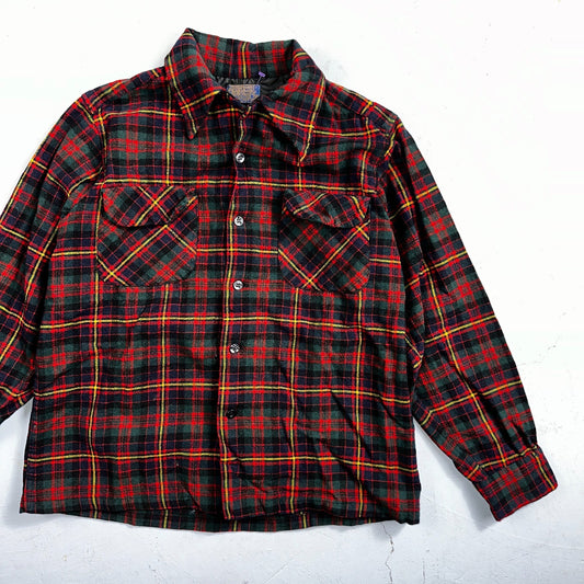 Pendleton 100% Virgin Wool Button Up Plaid Flannel Shirt Board VTG Thrashed 70s