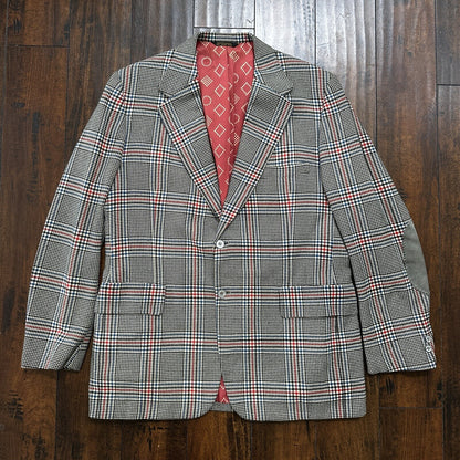 1960s 1970s Gray Cashemere Sport Jacket VTG Mens Suit 46 Rockabilly Stripe Plaid
