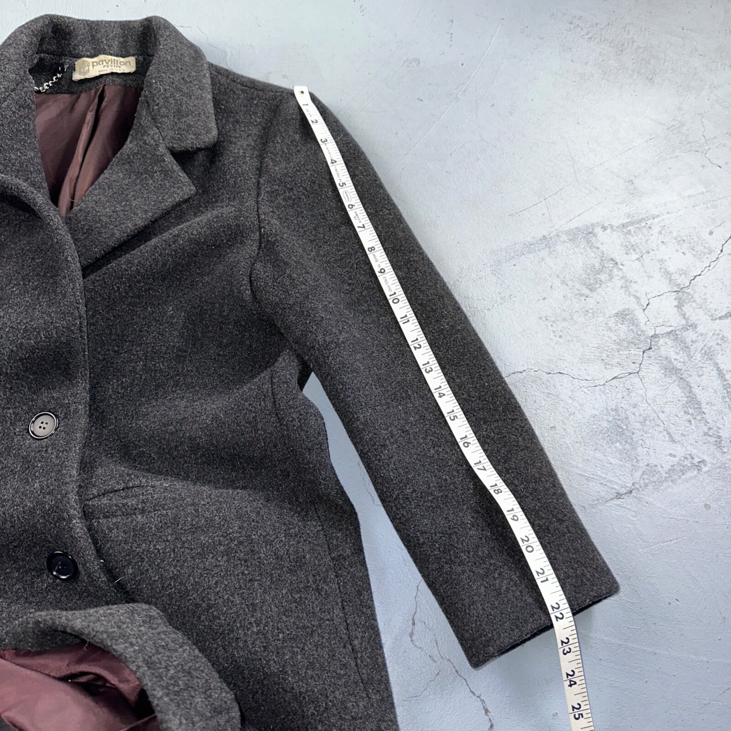 VTG Pavilion Petite Gray Coat  Womens  Double Breasted Long Trench Overcoat Sz L