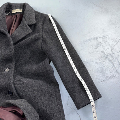 VTG Pavilion Petite Gray Coat  Womens  Double Breasted Long Trench Overcoat Sz L