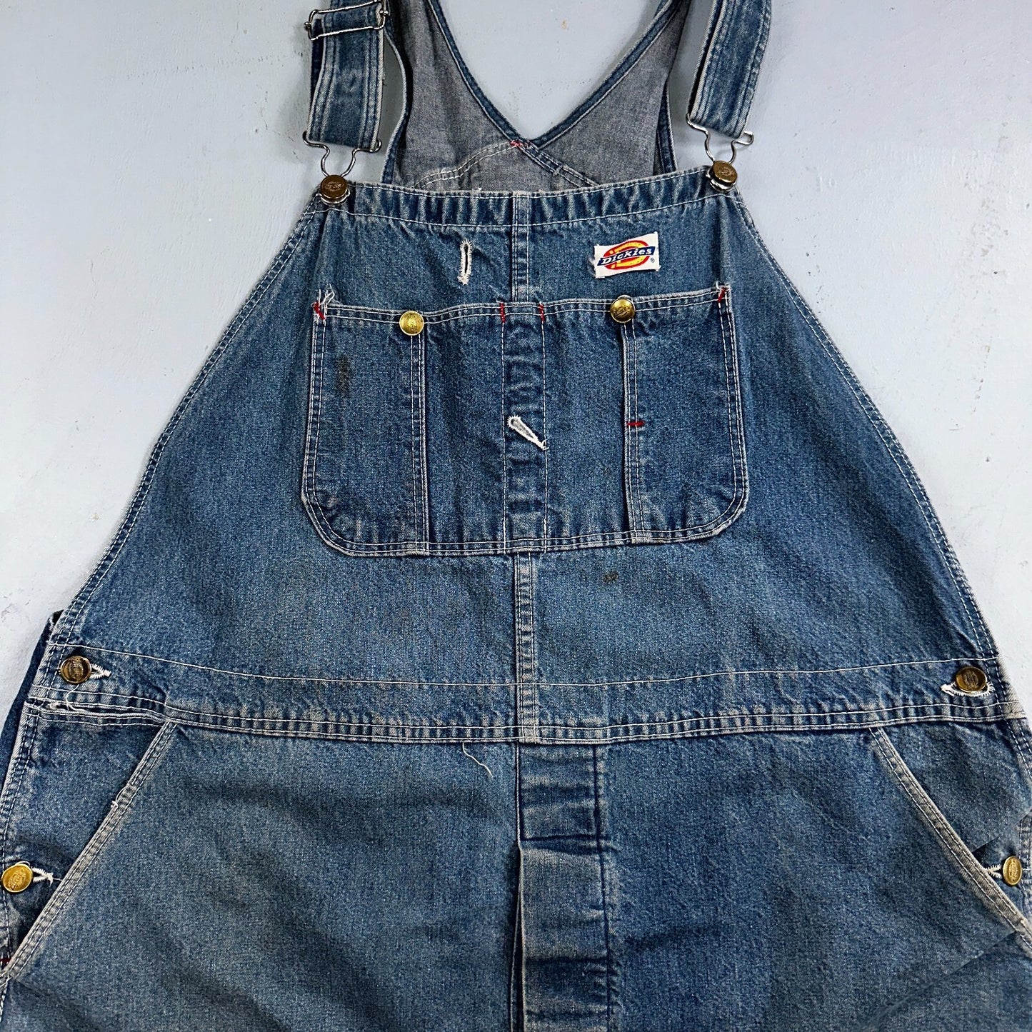 Dickies Vintage 70s Denim Bib Overalls 44x32 Carpenter Indigo Blue Workwear USED