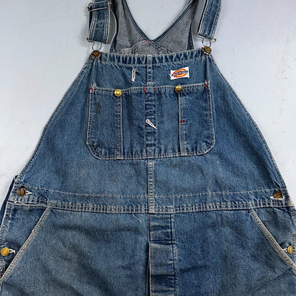 Dickies Vintage 70s Denim Bib Overalls 44x32 Carpenter Indigo Blue Workwear USED