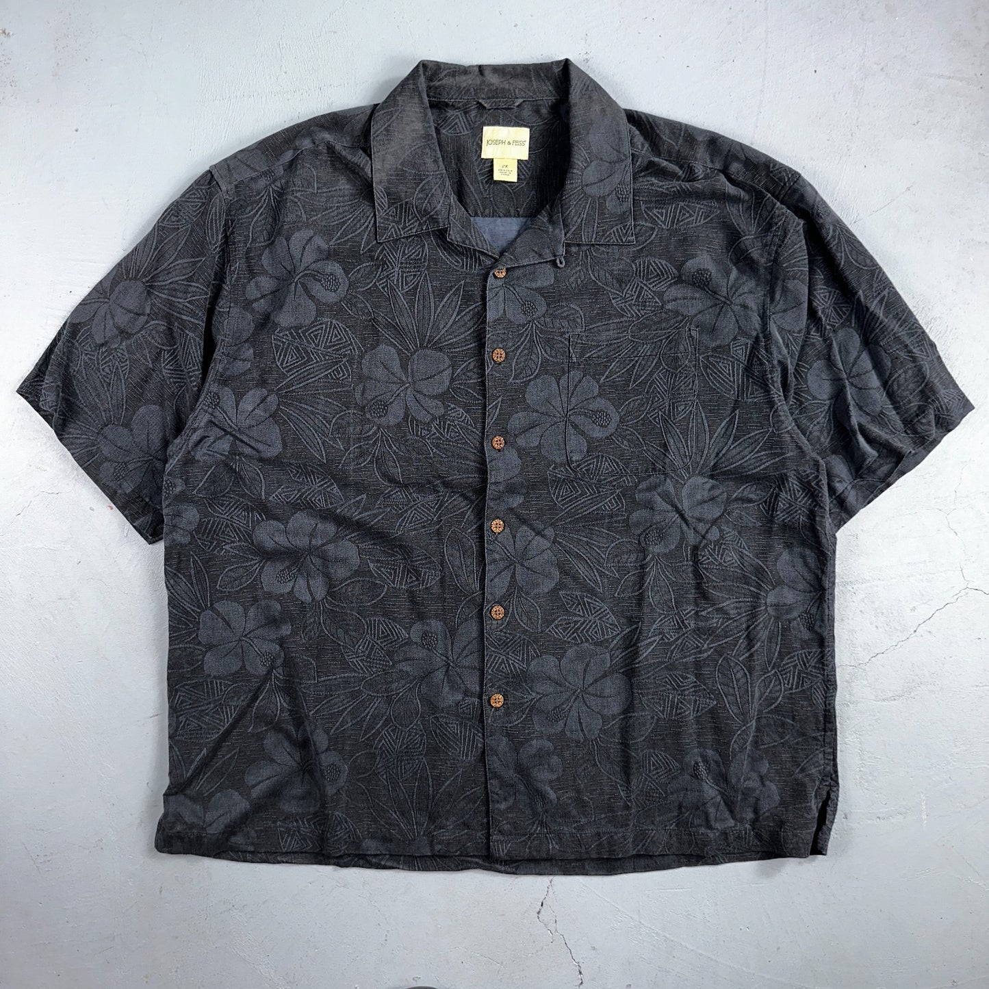 Joseph & Feiss Silk Shirt Mens XXL Short Sleeve Button Up Floral Camp Black Gray
