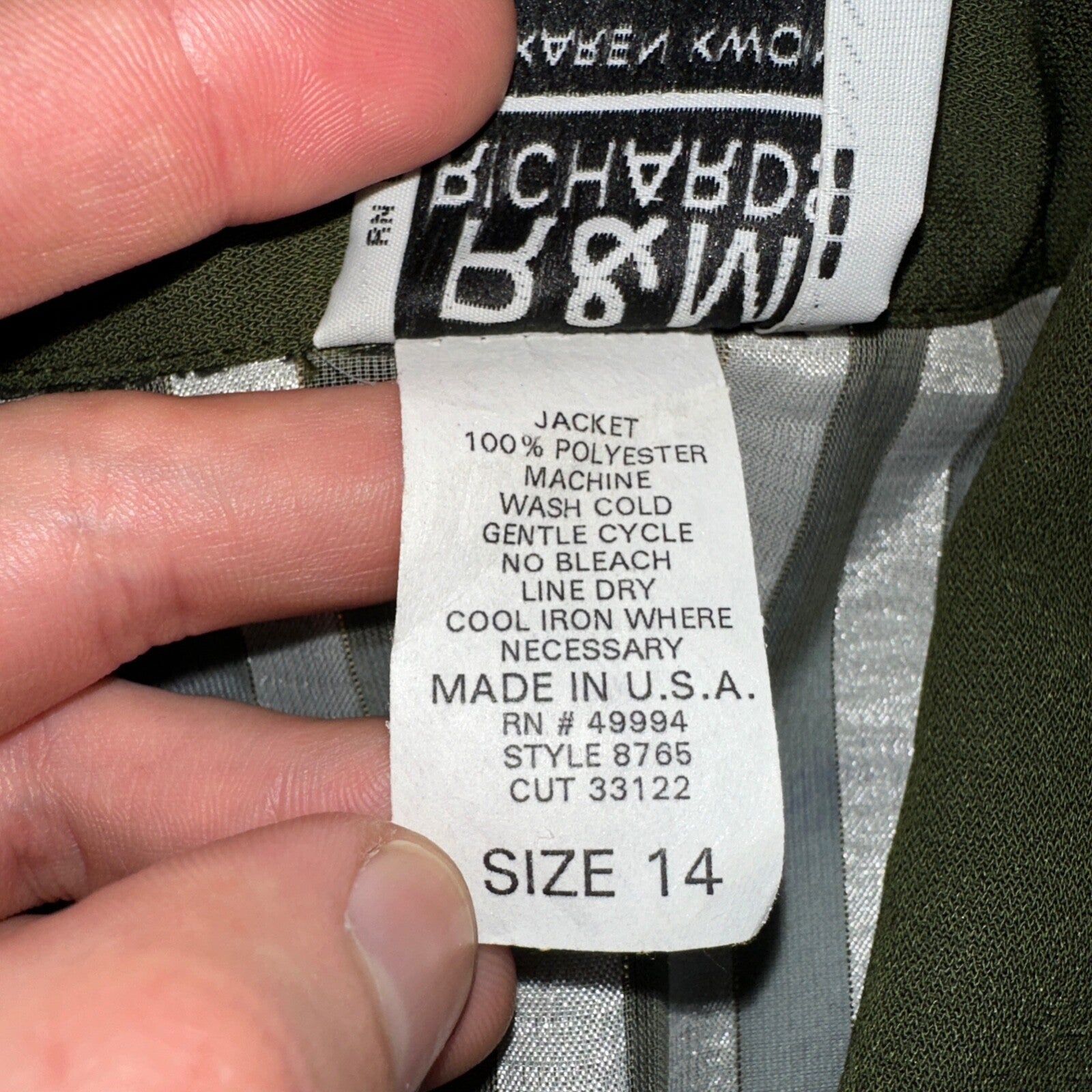 R&M Richards Karen Kwong Womens Blouse Gold Print Chain Shoulder Pads 14 USA VTG