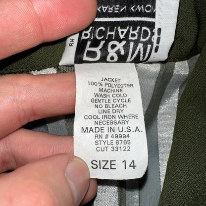 R&M Richards Karen Kwong Womens Blouse Gold Print Chain Shoulder Pads 14 USA VTG