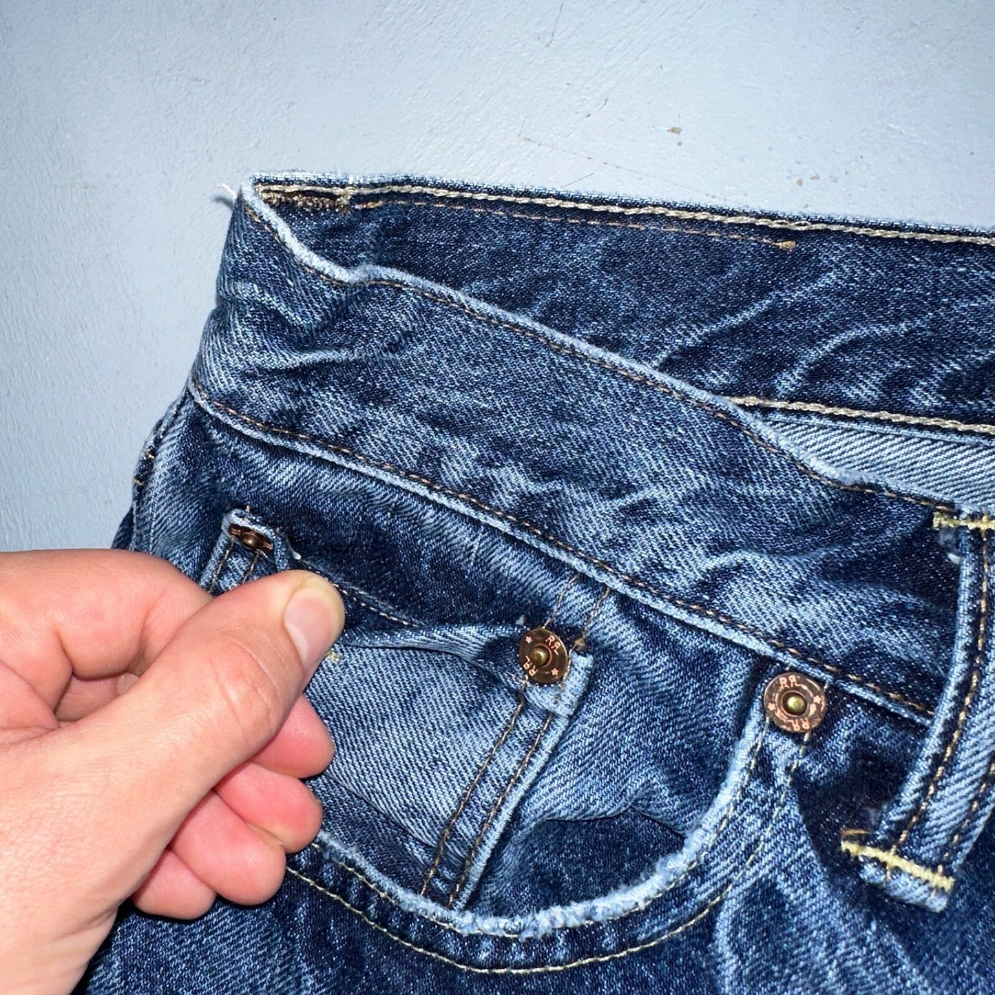 RRL Denim Zip Fly Slim Double RL Mens Jeans Mexico Sz 31x34 Med Wash RN 41381