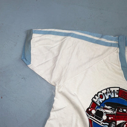 Hot Rods 1981 Motate Merced VTG T Shirt NSRA 80s V Neck Cut Cars Crazy Graphic