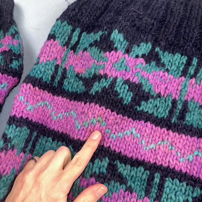 VTG World Class Sweater Purple Striped Wool Hand Made Aztec Geometric 1970s