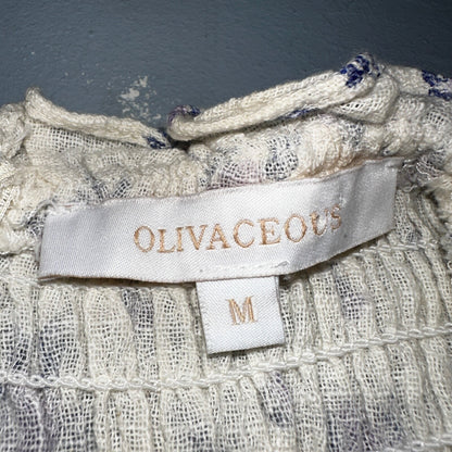 Olivaceous Medium Chiffon Tiered Babydoll Dress White Short Sleeve Floral