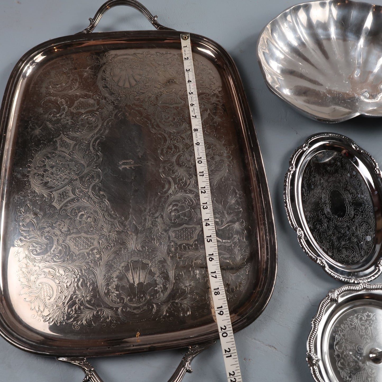 Vintage Baroque Victorian Not Silver Plated Platter Collection Lot Fancy Trays