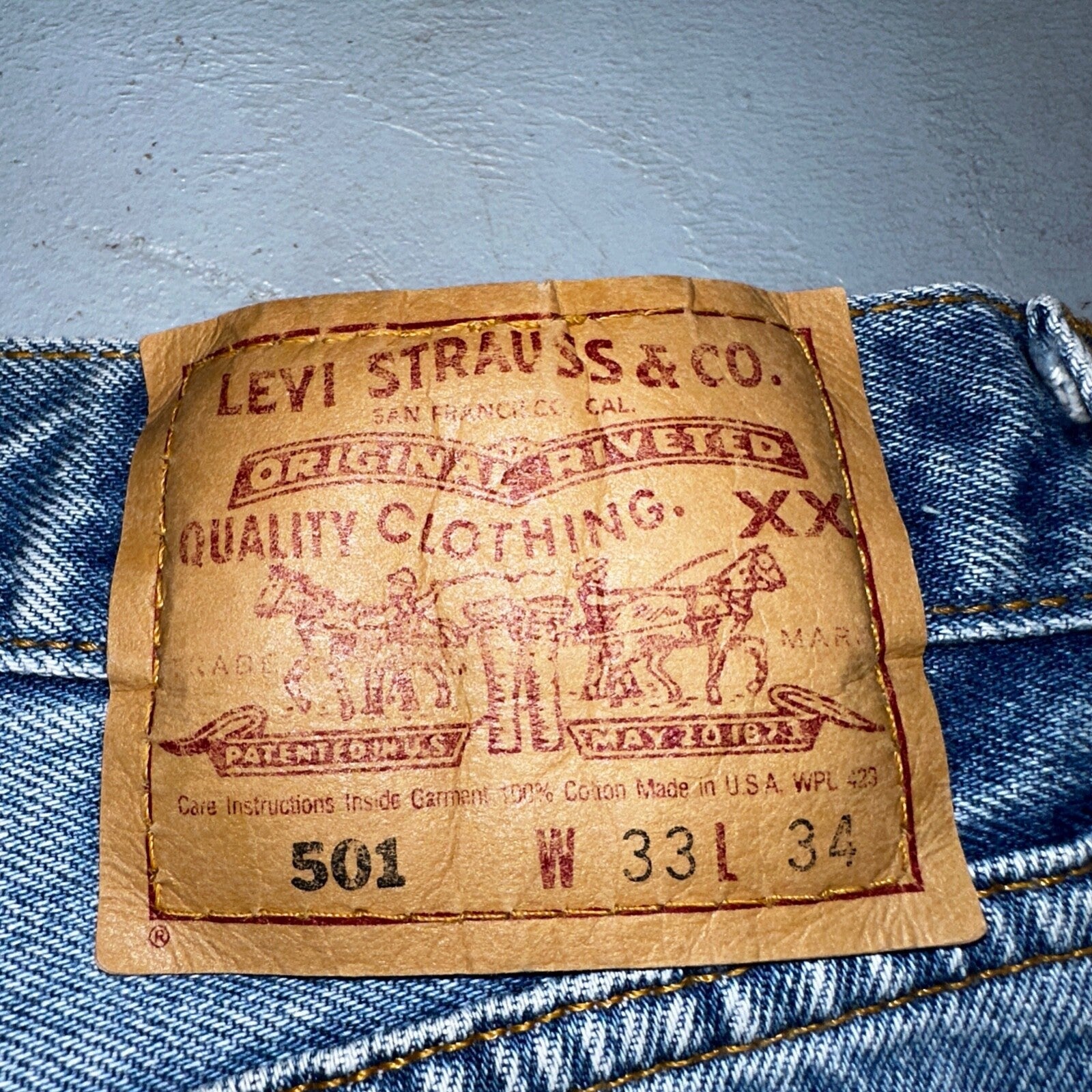 Levis 501 Vintage 90s USA XX Straight Leg Jeans Blue Light Wash 33x34 Act 31x33