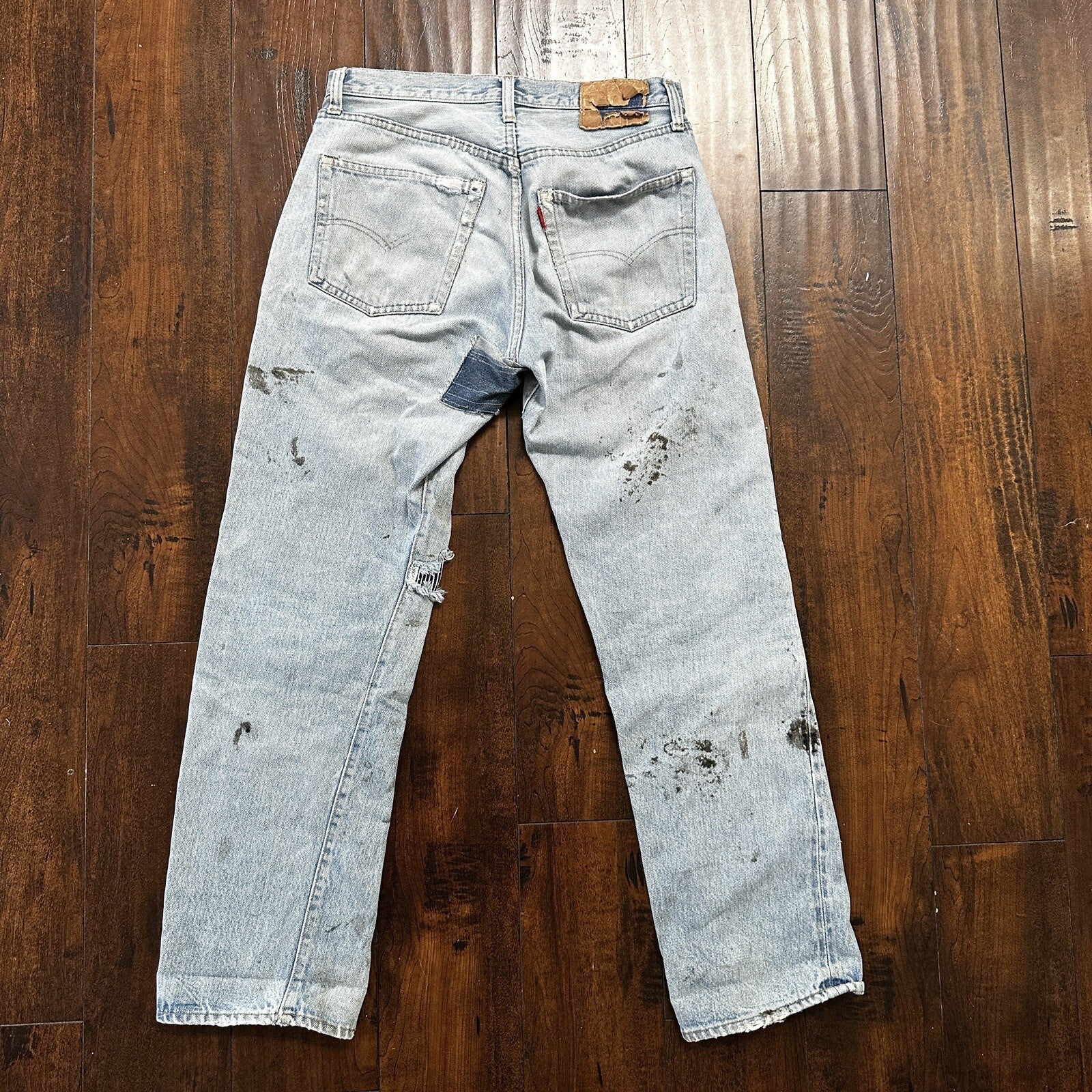 Levis Vintage 80s Redline Selvedge USA 501 Light Wash Jeans 66 30x28 Thrashed