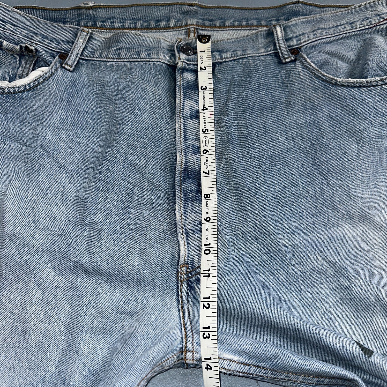 Levis 501 Vintage Y2K XX Straight Leg Jeans Rips Blue Light Wash 46x32 Act 42x28