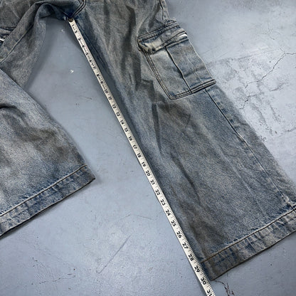 J Galt Jeans Womens Wide Leg Blue Cargo Denim Cotton Light Wash 27x30 Small