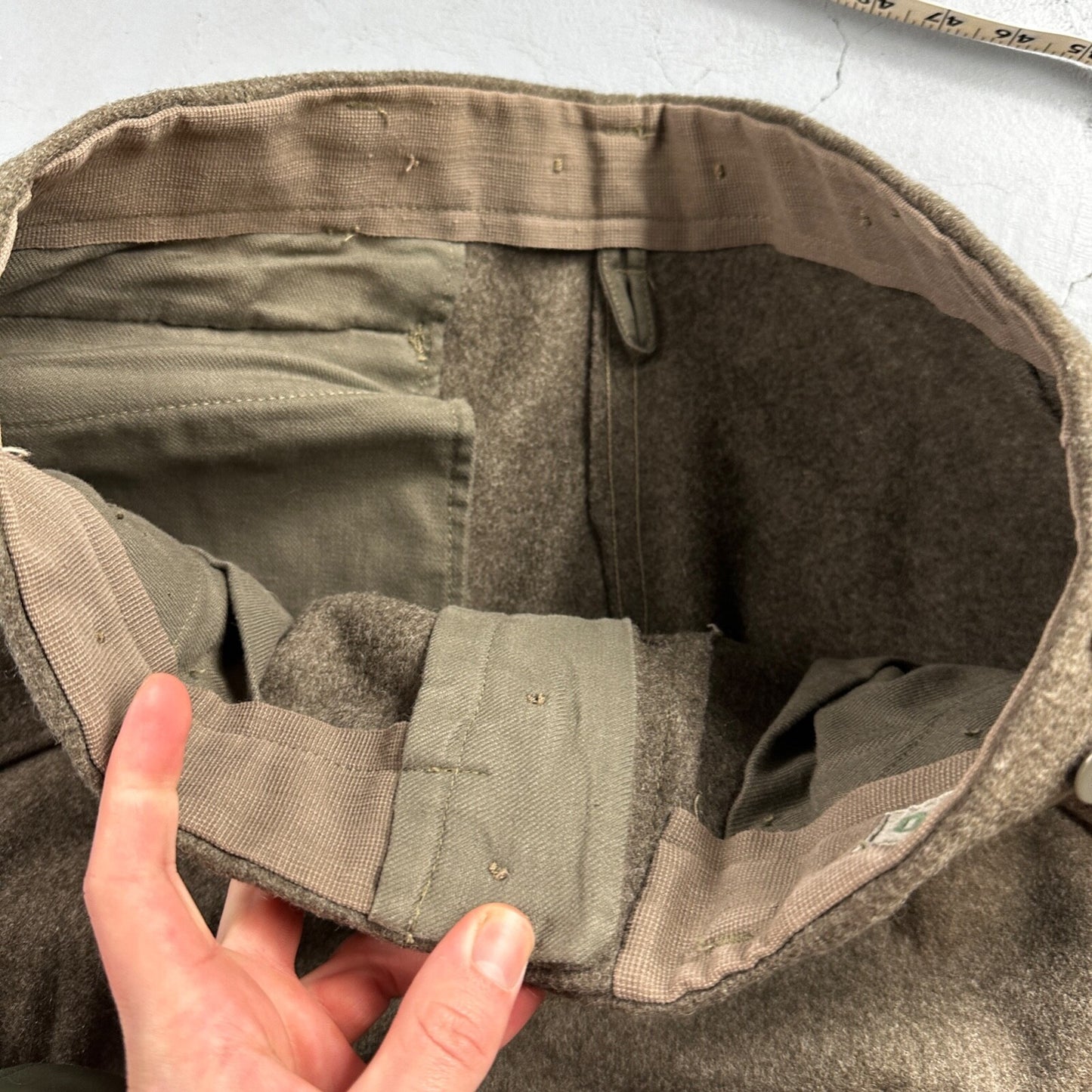 Vintage 1960s Swedish Army Wool Cargo Heavy Pants WWII Leather Straps 34x31
