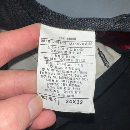 Carhartt Overalls Black Canvas Carpenter Lined R02 BLK USA Made Men’s 34x32