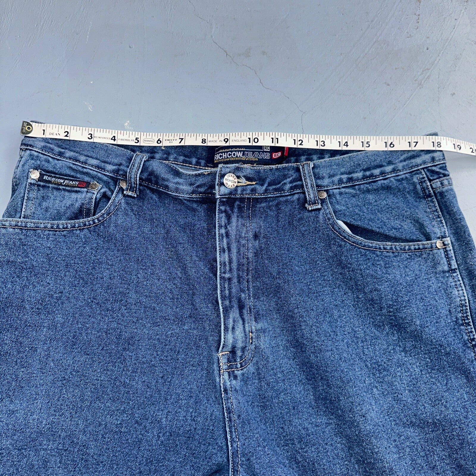 Richcow Jeans Vintage Y2K Carpenter Blue Denim Jeans Mens Size 38x32 Embroidery