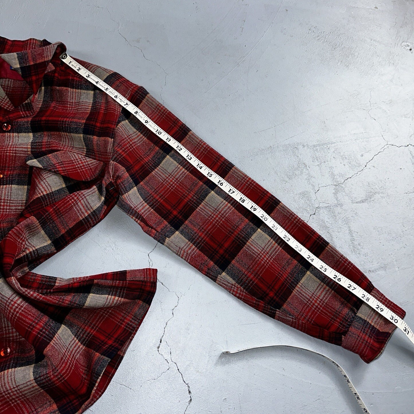 Pendleton 1970s Loop Collar Board Shirt Wool Plaid Flannel Shirts Red Black M