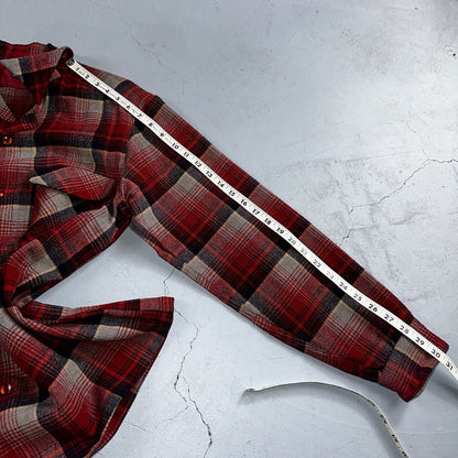 Pendleton 1970s Loop Collar Board Shirt Wool Plaid Flannel Shirts Red Black M