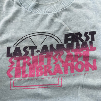 Oneita Street Scape Celebration Vintage T Shirt 80s Blue Single Stitch Oregon