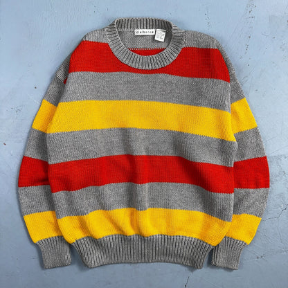 VTG Claiborne Fisherman Knit Womens Sz M Sweater Cable Knit Striped Chic Boho