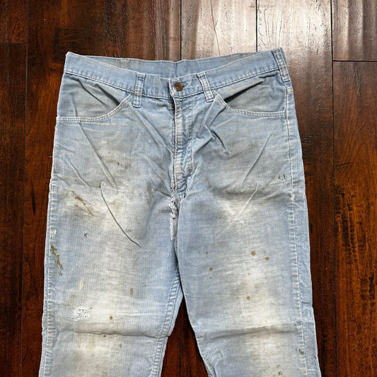 VTG 684 Corduroy Pants Bell Bottom USA 32x27 Boot Cut 1970s 70s Blue Talon