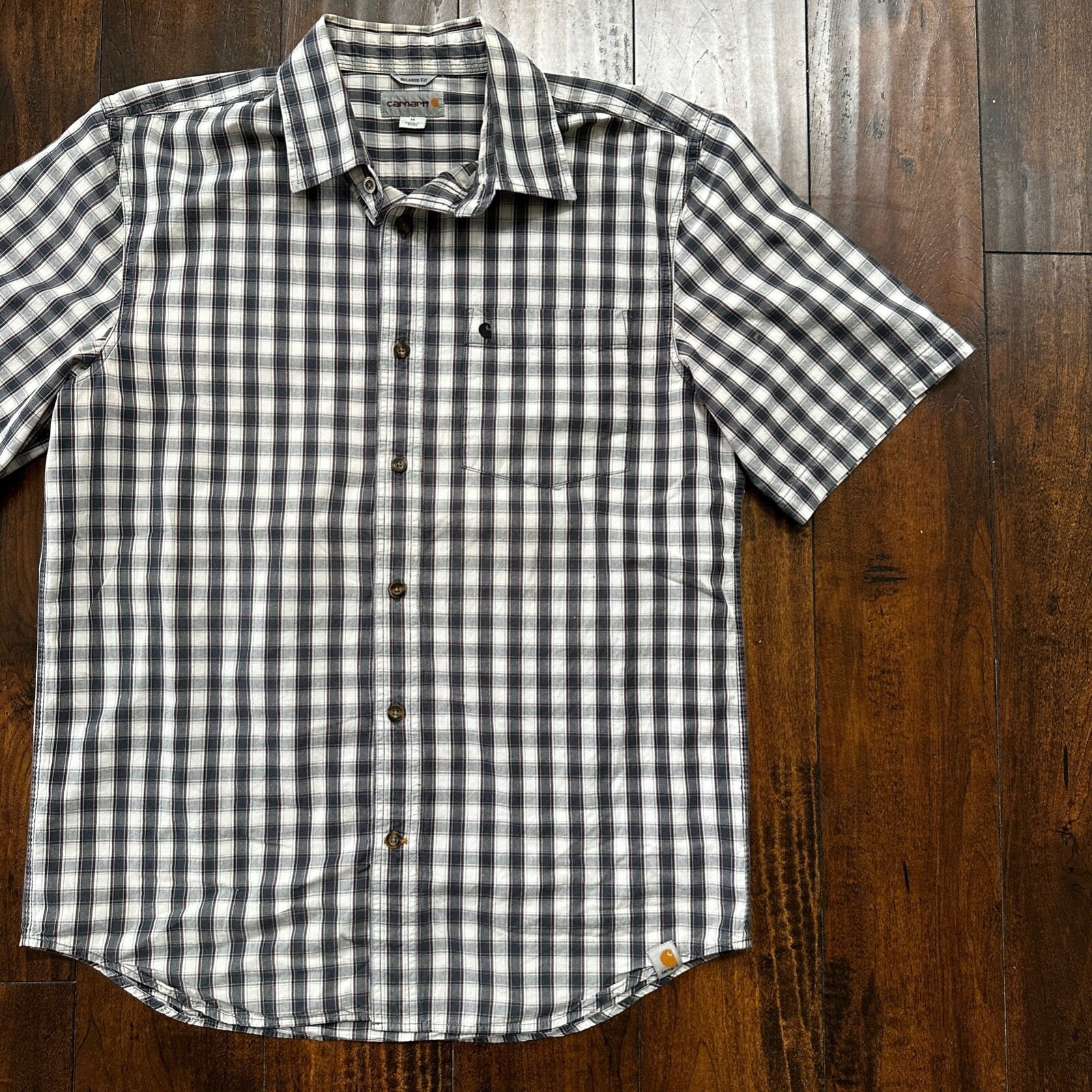 Carhartt Mens Plaid Relaxed Fit Short Sleeve Button Down Work Shirt Size M VTG